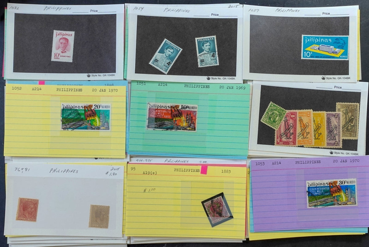 Asia Countries Stamp Collection On Thousands of Dealer Cards Mint & Used ZAYIX