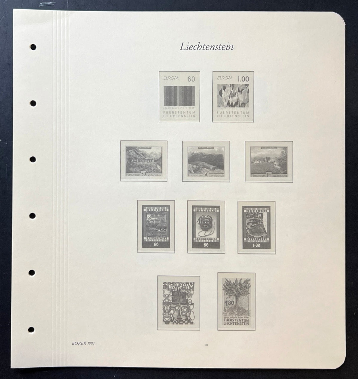 Liechtenstein Borek Illustrated Hingeless Album Pages 1984-1994 ZAYIX