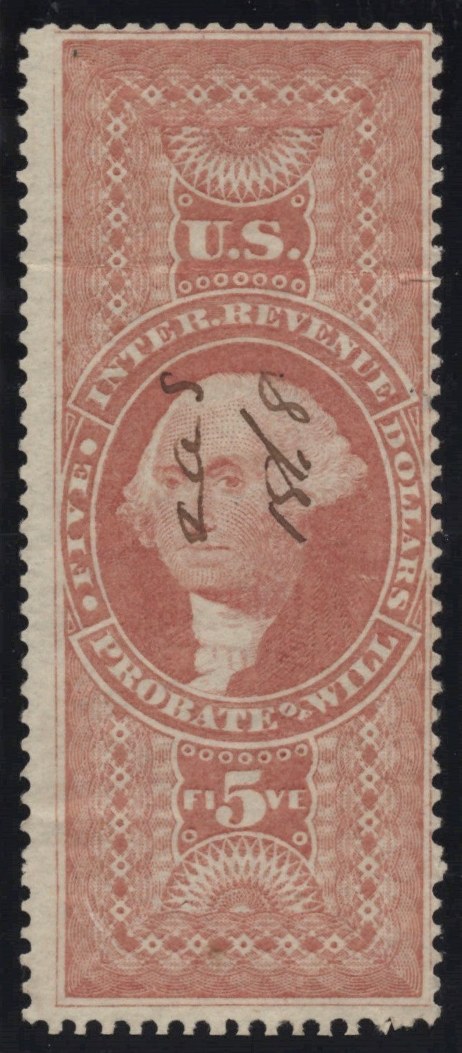 U.S. R92c Probate Of Will Red Perforated $5 Used F/VF 1862-1871 ZAYIX