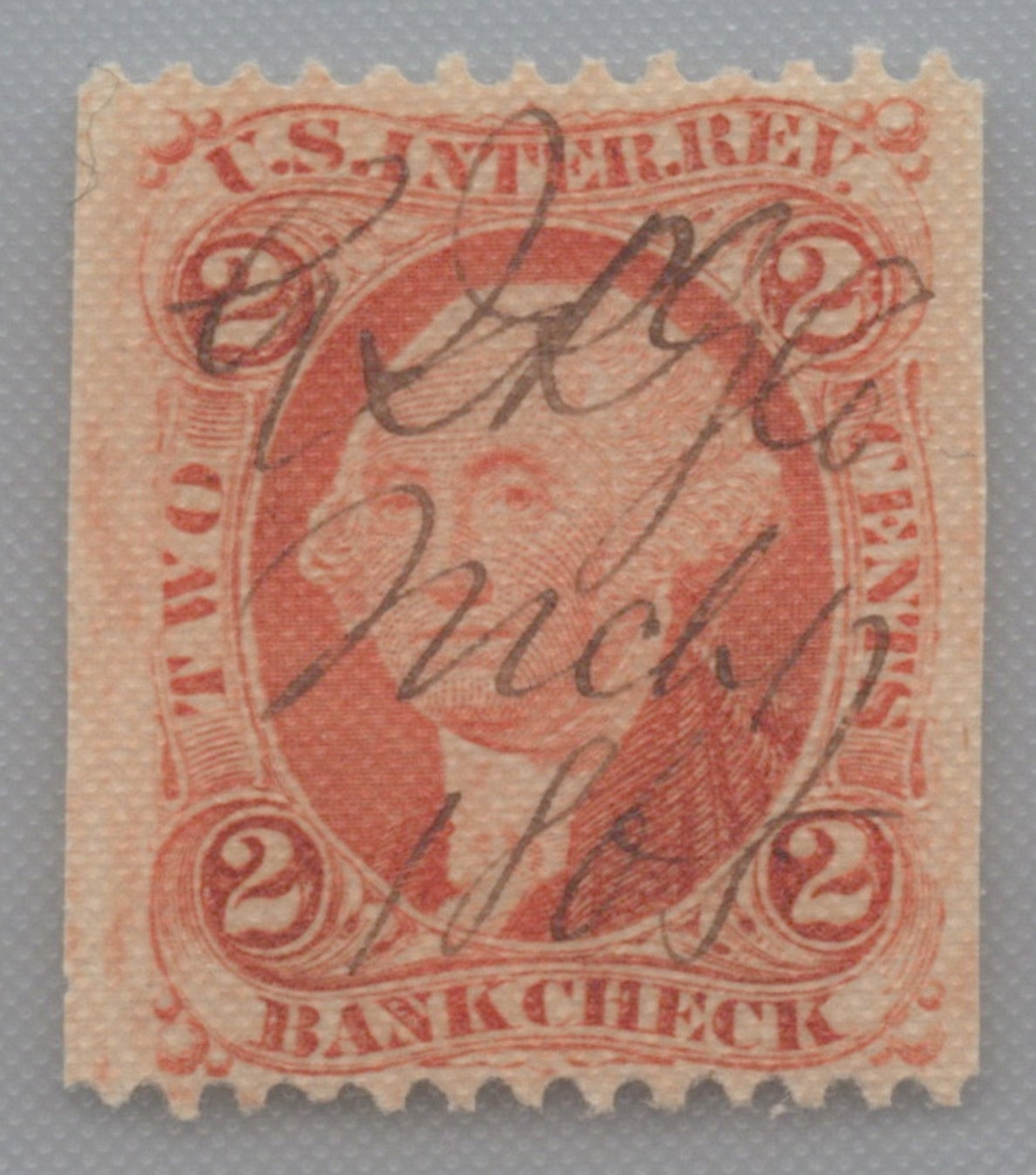 U.S. R6b Bank Check Orange Partially Perforated 2-Cent Used VF 1862-1871 ZAYIX