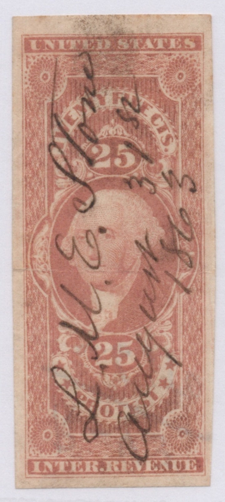 U.S. R49a Protest Red Imperforated 25-Cent Used VF 1862-1871 ZAYIX