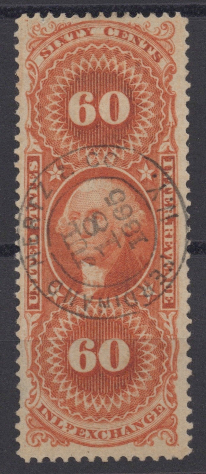 U.S. R64c Inland Exchange Orange Perforated 60-Cent Used VF 1862-1871 ZAYIX