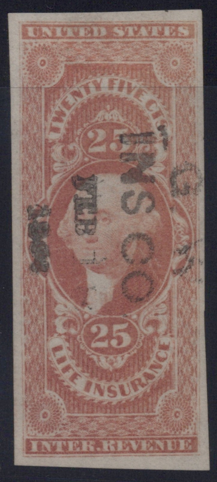 U.S. R47a Life Insurance Red Imperforated 25-Cent Used VF/XF 1862-1871 ZAYIX