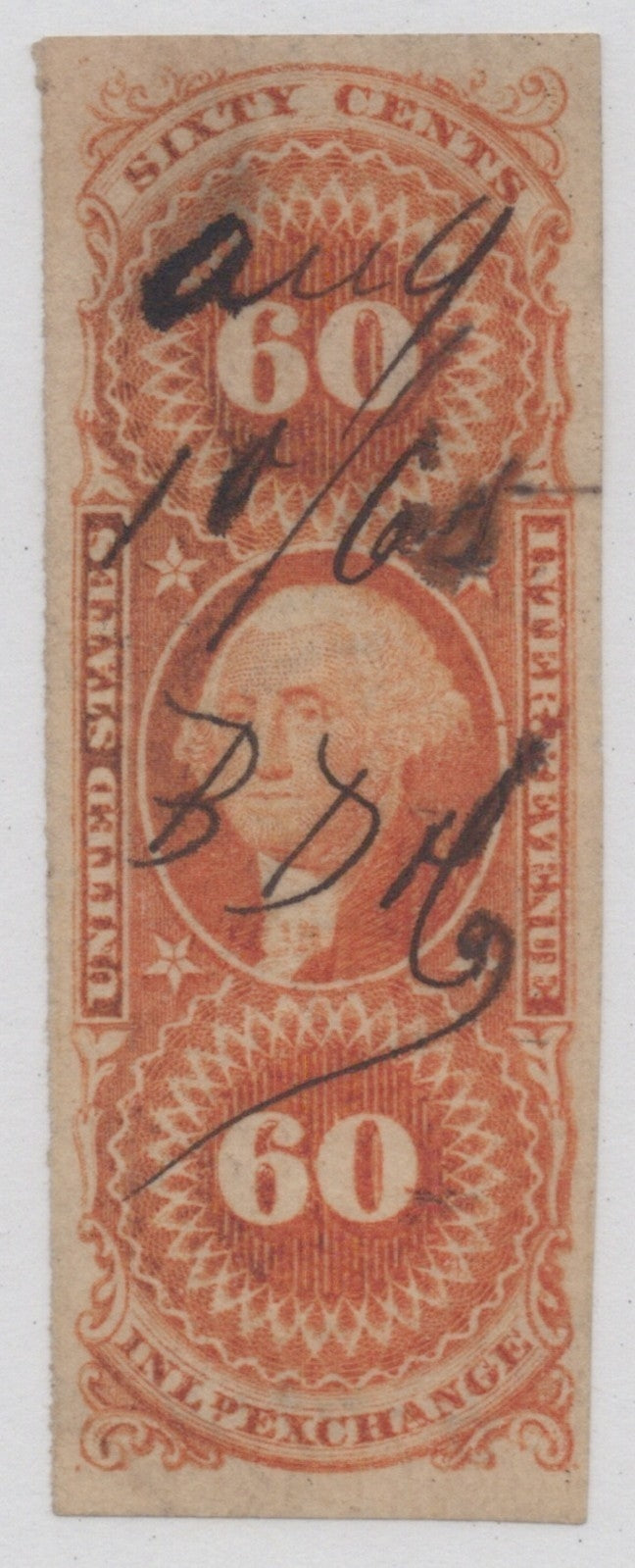 U.S. R64a Inland Exchange Orange Imperforated 60-Cent Used VF 1862-1871 ZAYIX