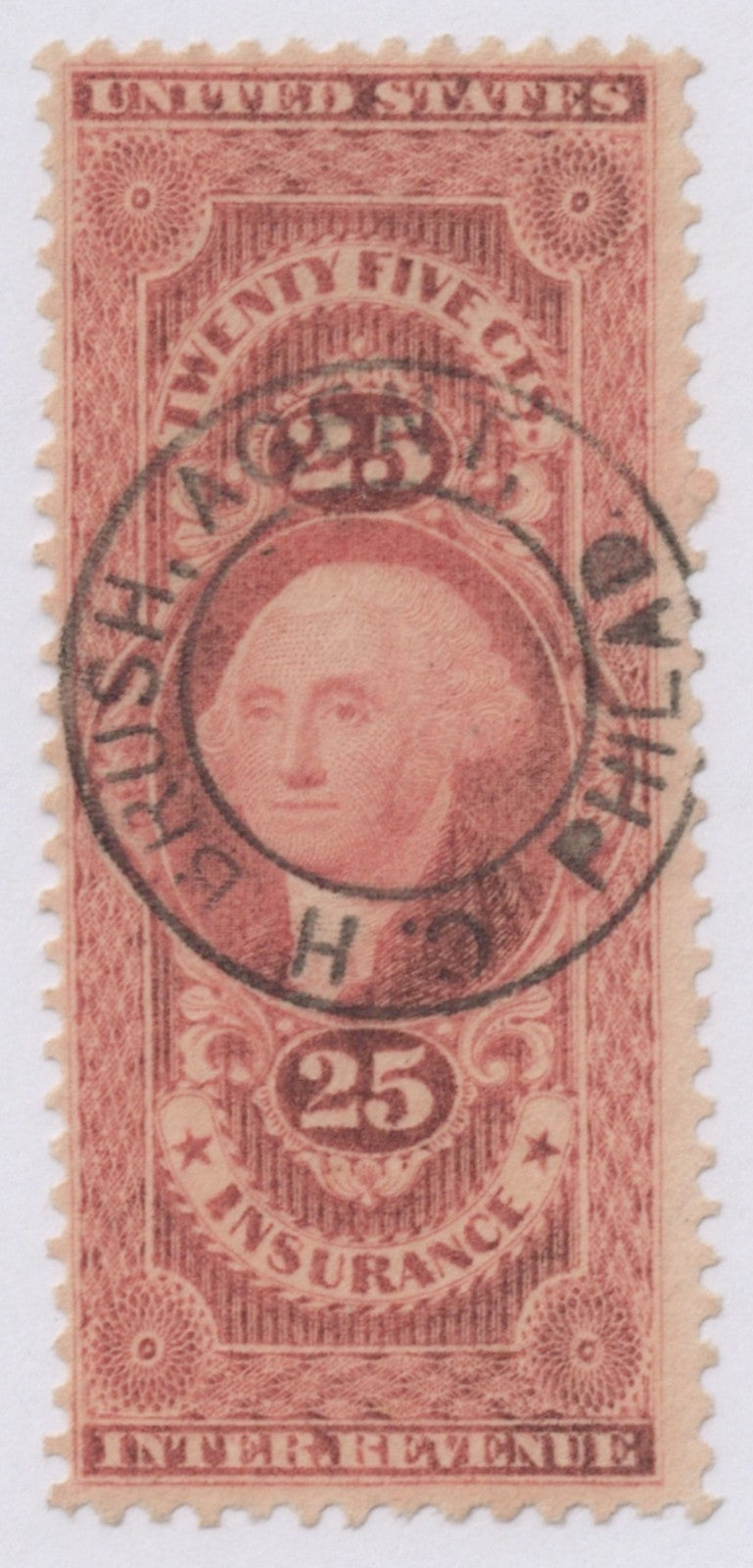 U.S. R46c Insurance Red Perforated 25-Cent Used F/VF 1862-1871 ZAYIX