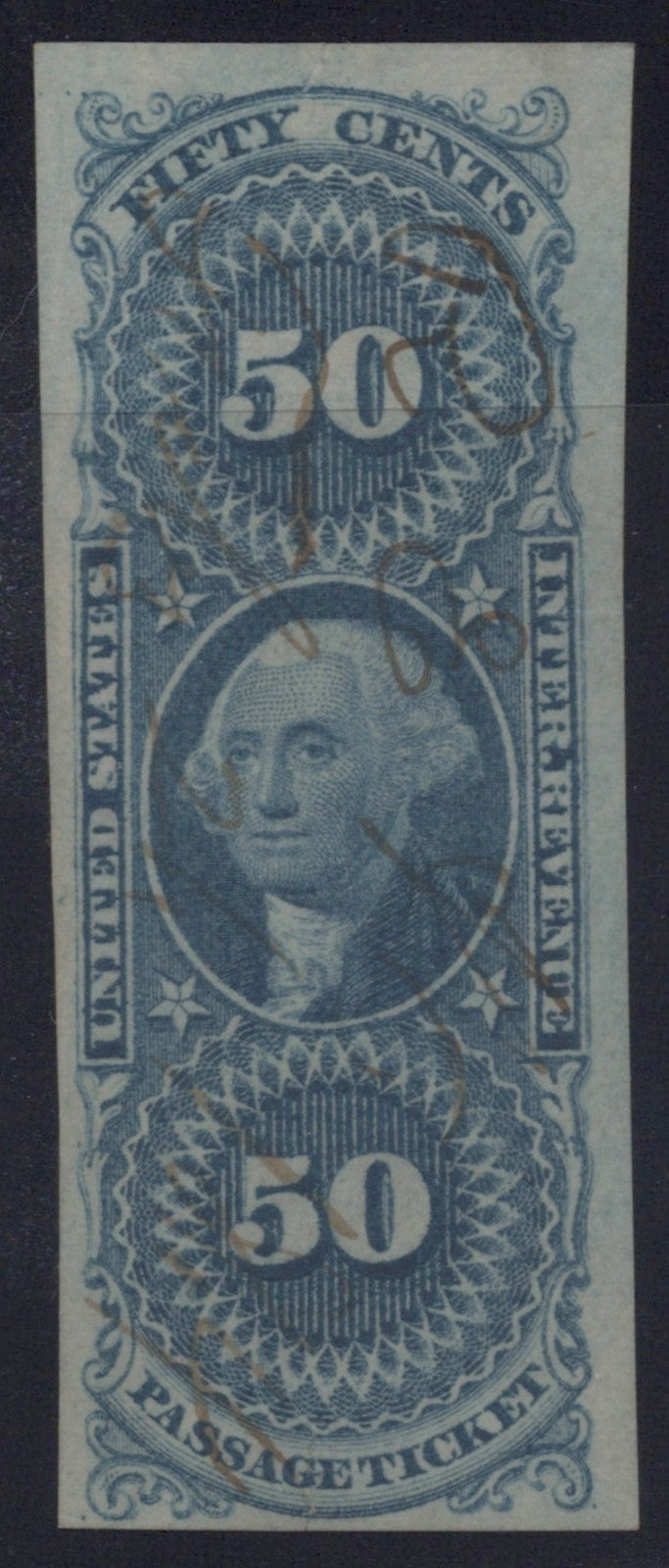 U.S. R61a Passage Ticket Blue Imperforated 50-Cent Used VF 1862-1871 ZAYIX
