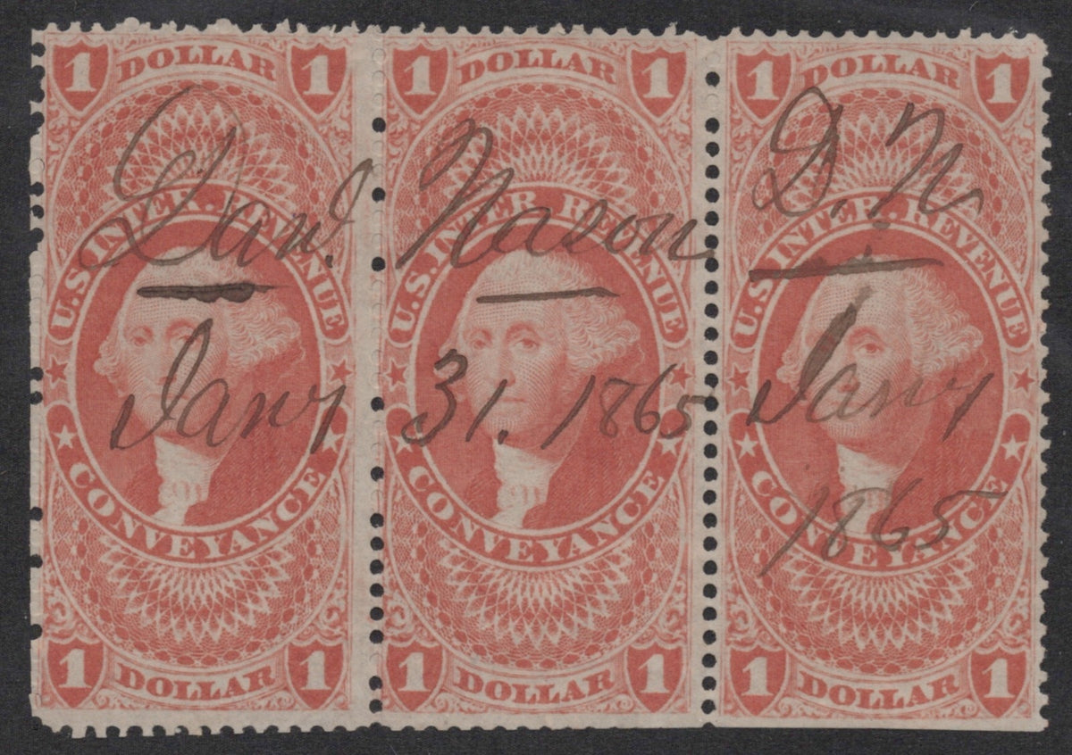 U.S. R66c Conveyance Red Perforated Strip Of 3 $1 Used 1862-1871 ZAYIX