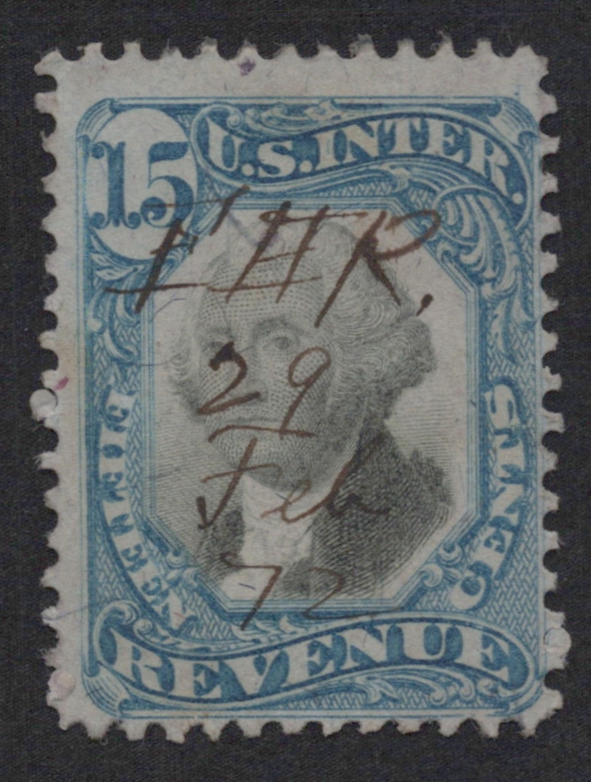 U.S. R110 George Washington Blue & Black Pen Cancel 15-Cent Used Fine 1871 ZAYIX