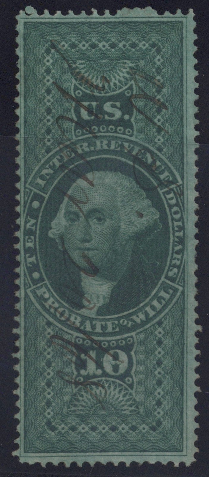 U.S. R96c Probate Of Will Green Perforated $10 Used VF 1862-1871 ZAYIX