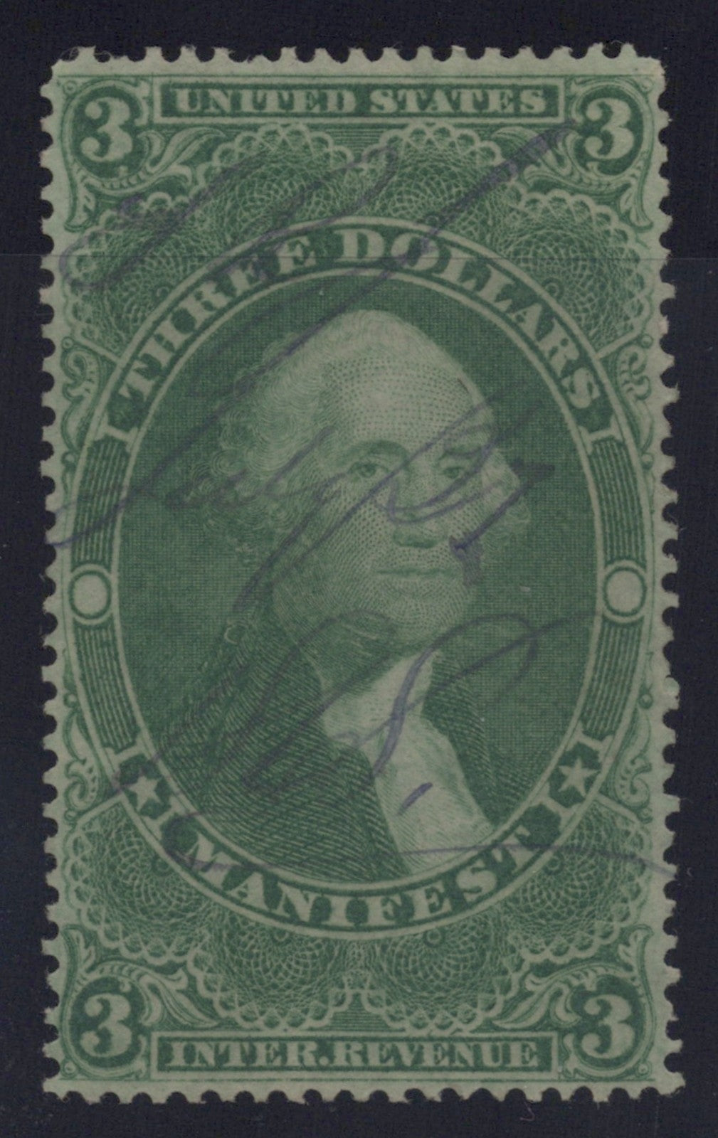U.S. R86c Manifest Green Perforated $3 Used VF 1862-1871 ZAYIX