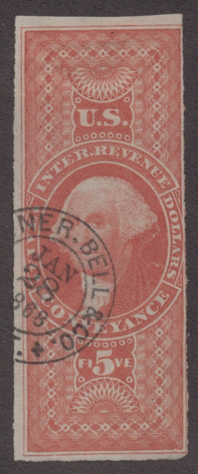 U.S. R89a Conveyance Red Imperforated $5 Used VF 1862-1871 ZAYIX