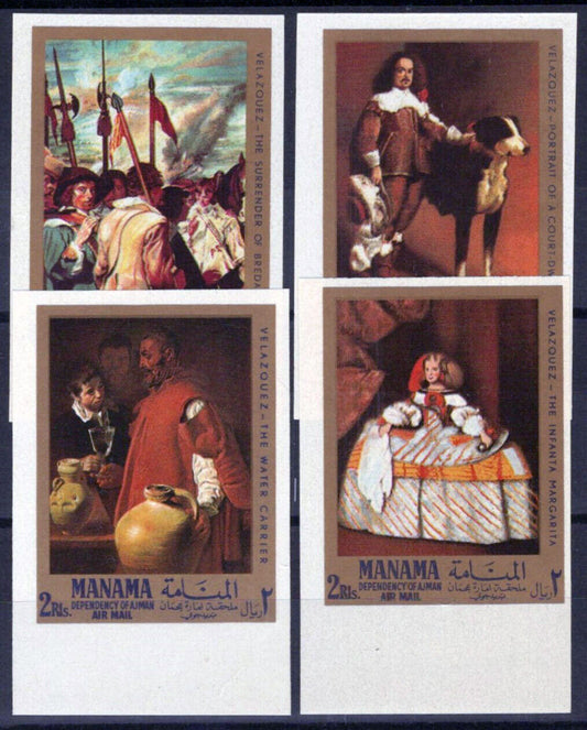 ZAYIX Ajman Manama 65 B-68 B MNH Imperf Paintings Velazquez Dogs  041623S57