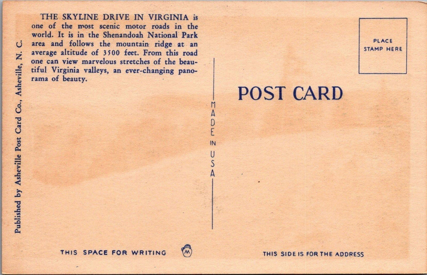 Scene on Blue Ridge Parkway N216 Skyline Drive VA Postcard ZAYIX 102022PC43