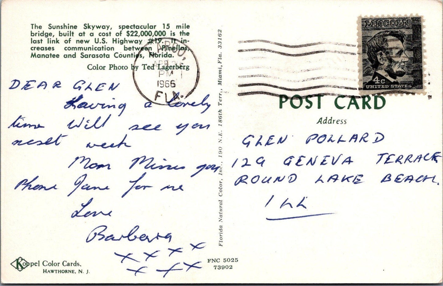 Sunshine Skyway Bridge Sarasota Florida Highway Postcard ZAYIX 102022PC33