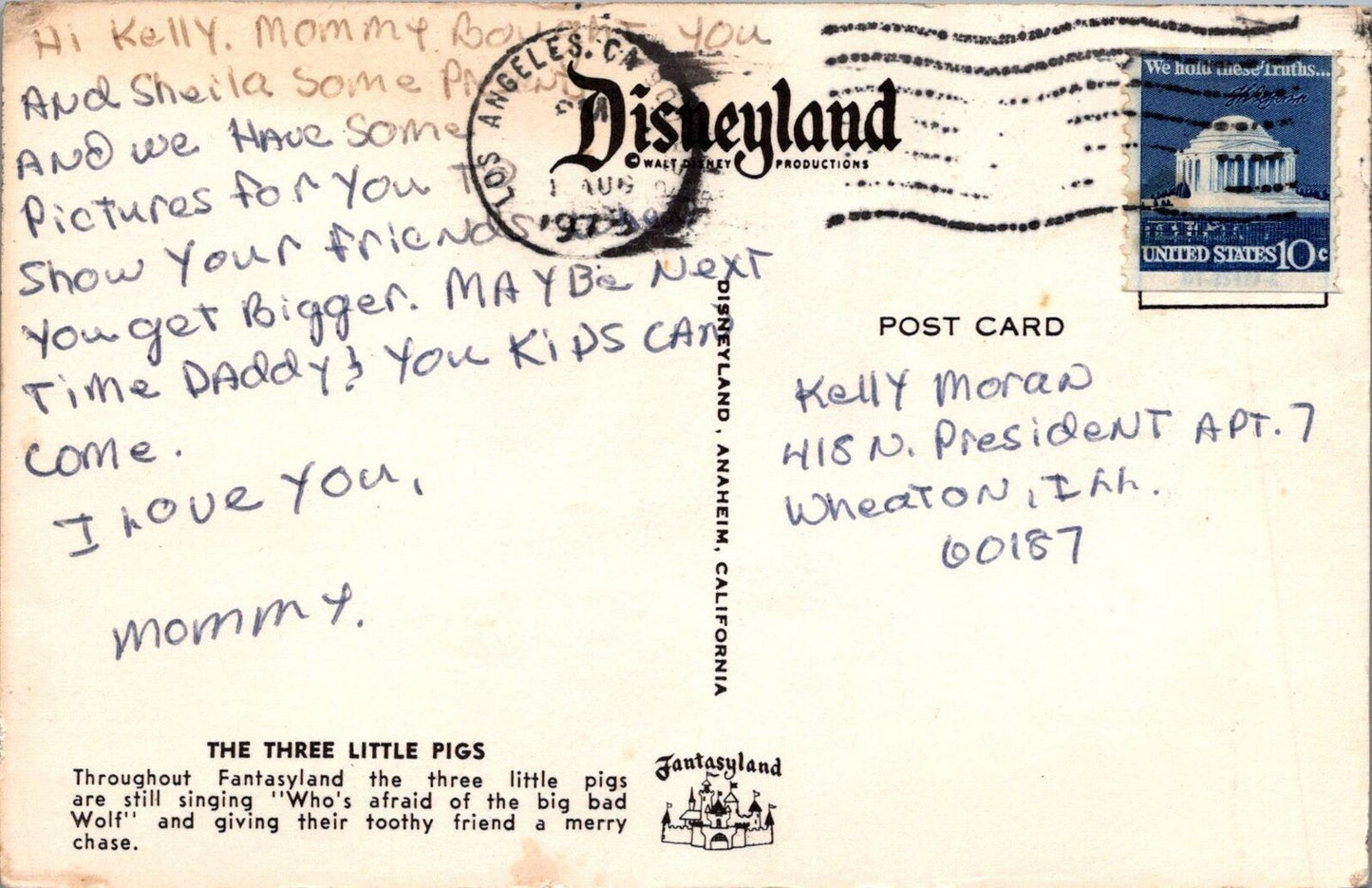 ZAYIX Postcard Disneyland Three Pigs and "Friend" Big Bad Wolf 102022-PC35