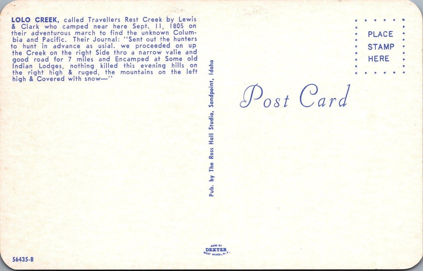 Lord Creek Travelers Rest Creek Lewis & Clark Trail Postcard ZAYIX 102022PC46