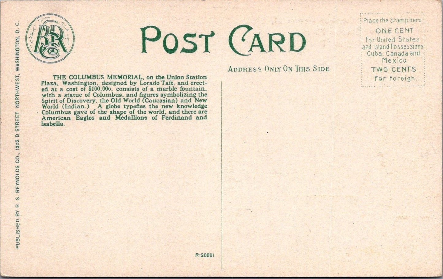 Christopher Columbus Memorial Union Station Plaza DC Postcard ZAYIX 102022PC71