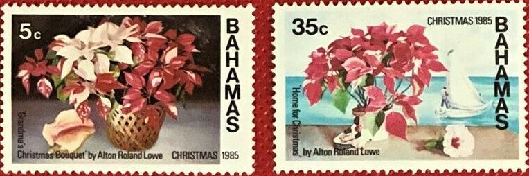 Bahamas 588, 591 MNH 1985 Christmas Flower paintings Art ZAYIX 0224S0274