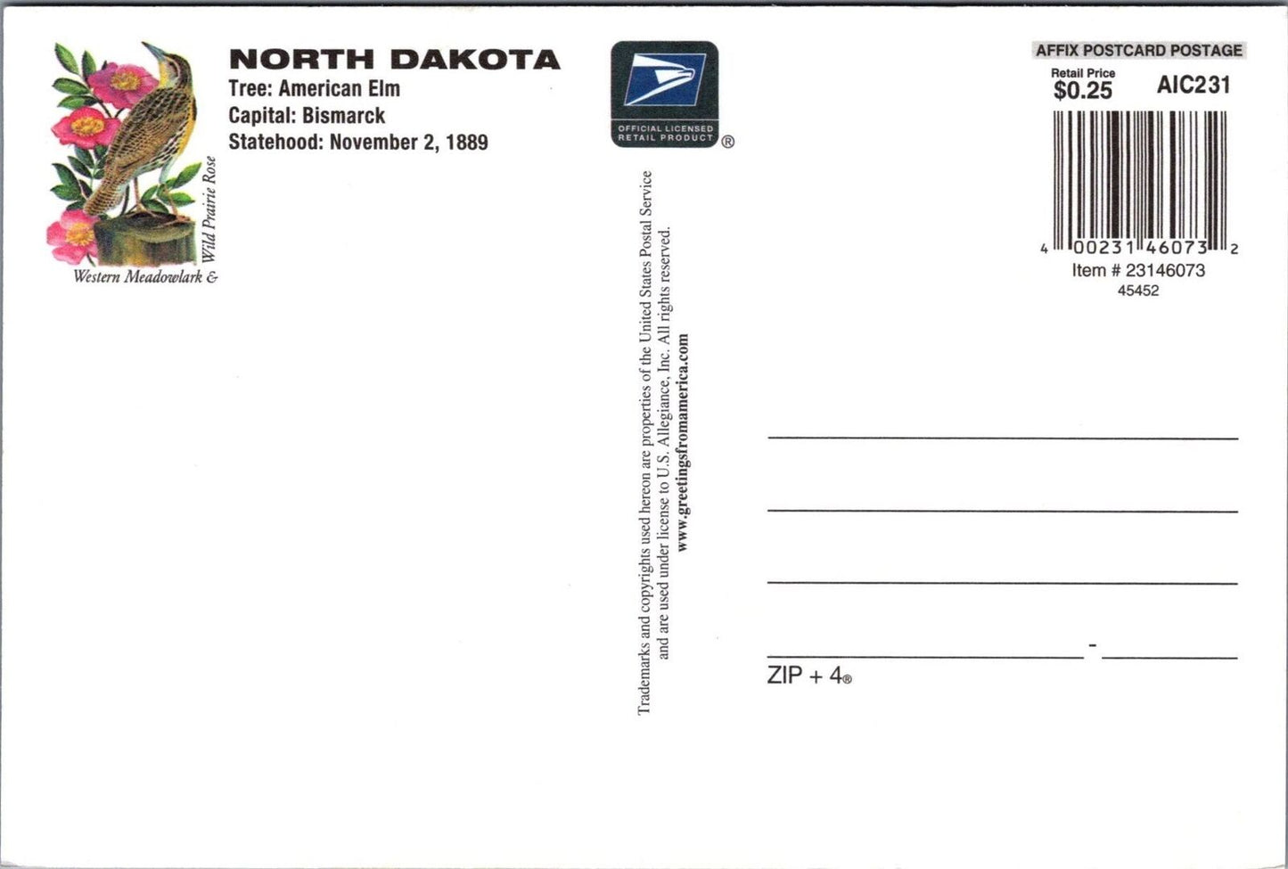 ZAYIX Postcard Greetings from North Dakota 2001 Stamp Horses 083022PC55