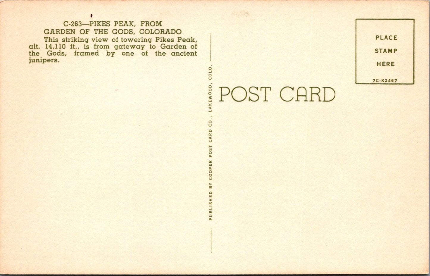 ZAYIX Postcard Pikes Peak from the Garden of the Gods Colorado 102022-PC51