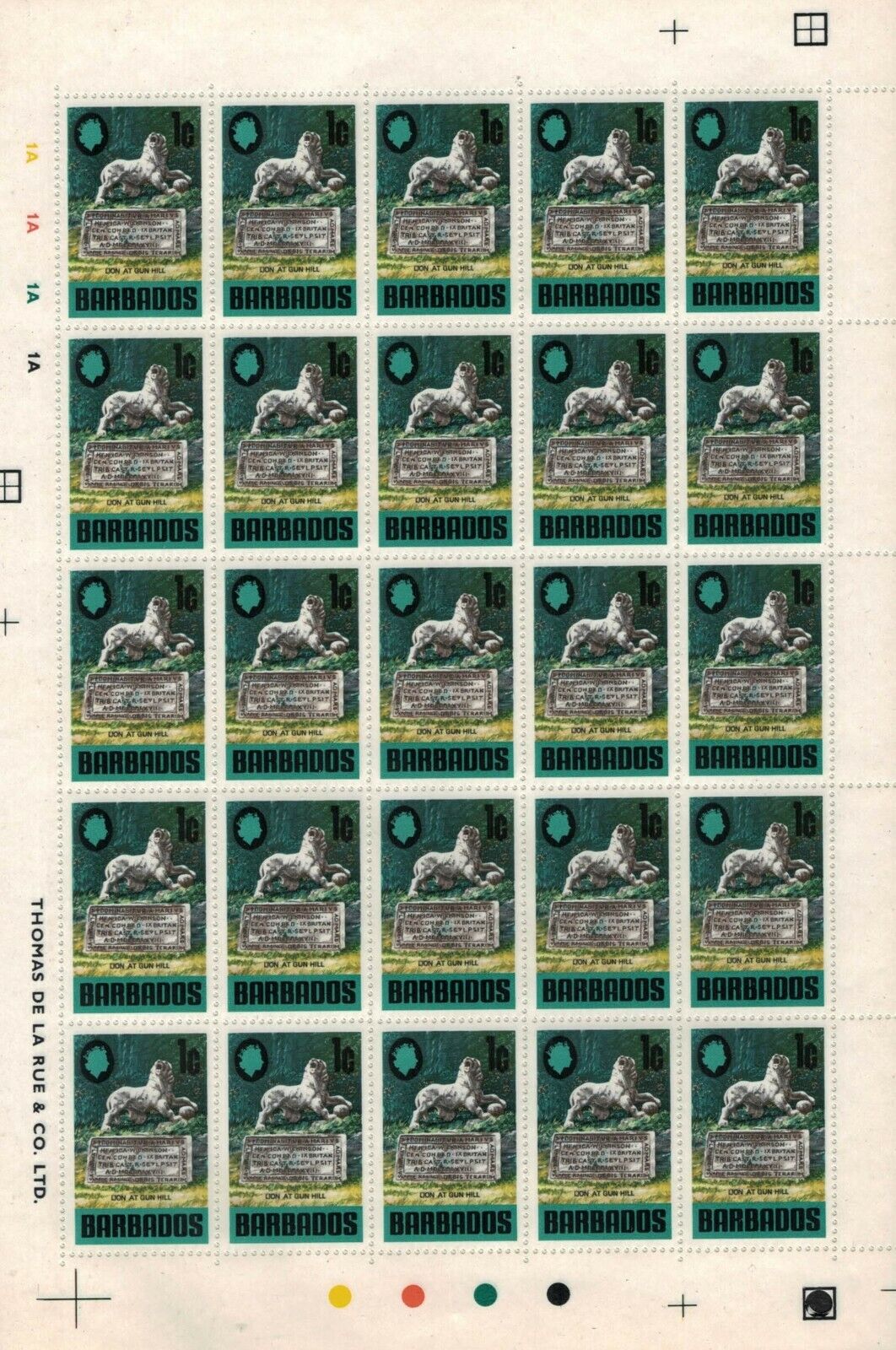 Barbados 328 MNH sheet Animals Art Lion at Gun Statue ZAYIX 030622-SL22M