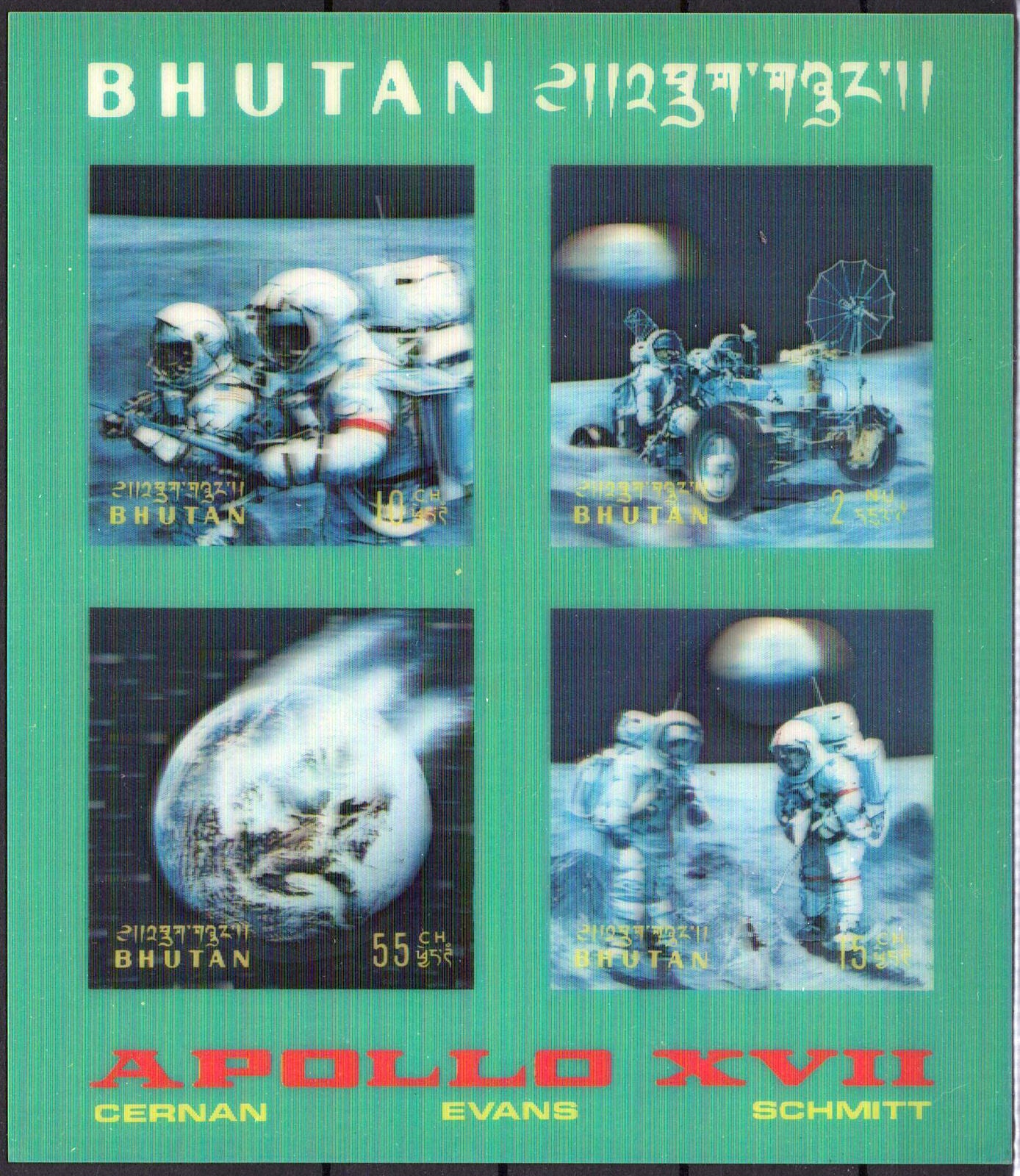 Bhutan 151Cf MNH 3-D Space Apollo XVII Astronauts souvenir sht ZAYIX 061223SM71