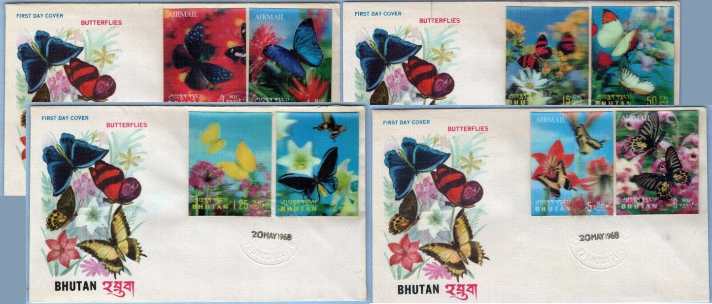 Bhutan FDC 95-95G 3-Dimensional Butterflies Insects Flowers ZAYIX 0624M0084