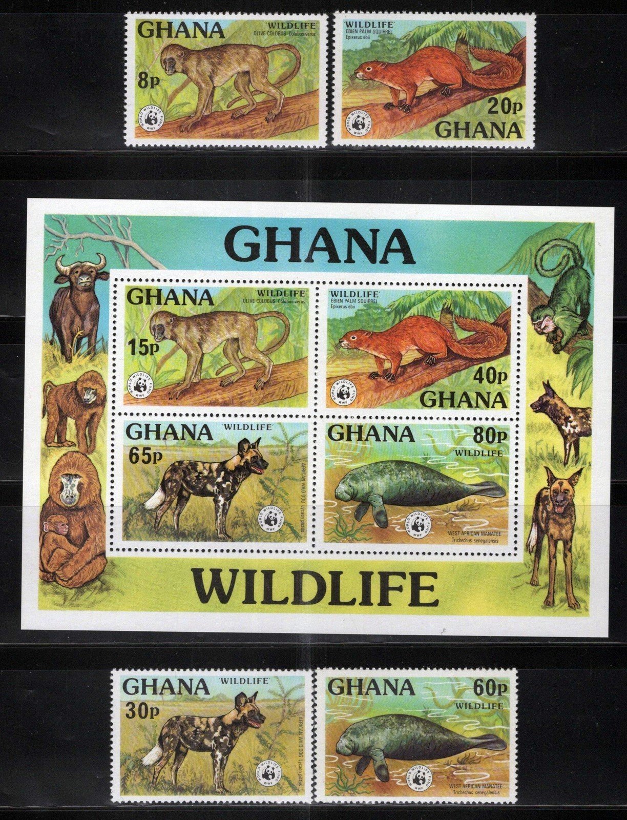 Ghana 621-625 MNH Wildlife Protection Animals Manatee Wild Dog ZAYIX 121022SM90