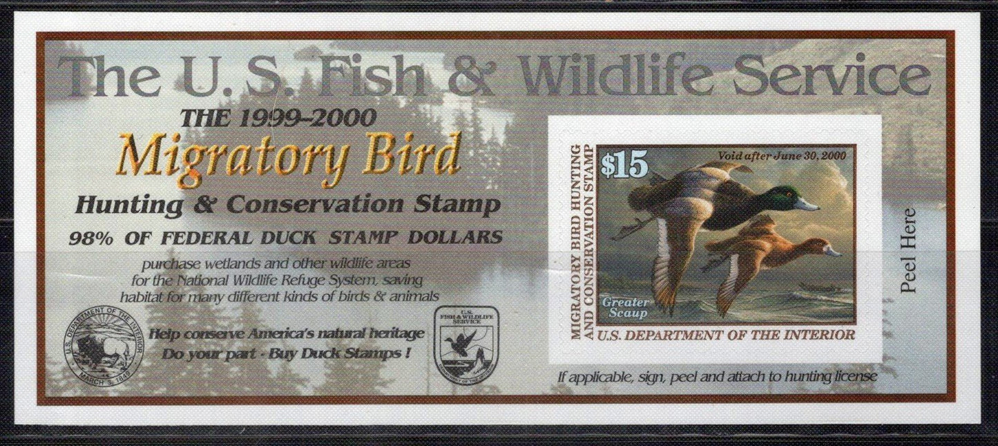 US RW66A MNH VF $15 self-adhesive Duck Revenue Zayix Stamps 0225MAR0086