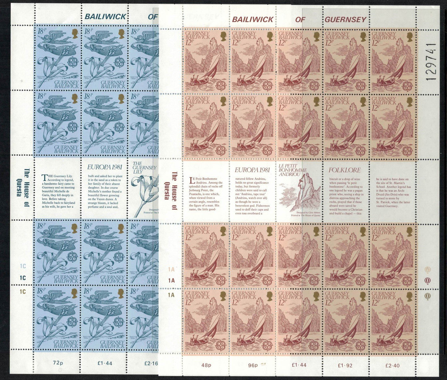 Great Britain Guernsey 222-223 MNH Europa CEPT Folklore sheets 72422SL21 ZAYIX 072422SL21