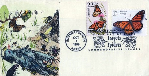 US 3354k FDC Insects, Monarch Butterfly hand-painted Cachets01240250 ZAYIX 0124M0250