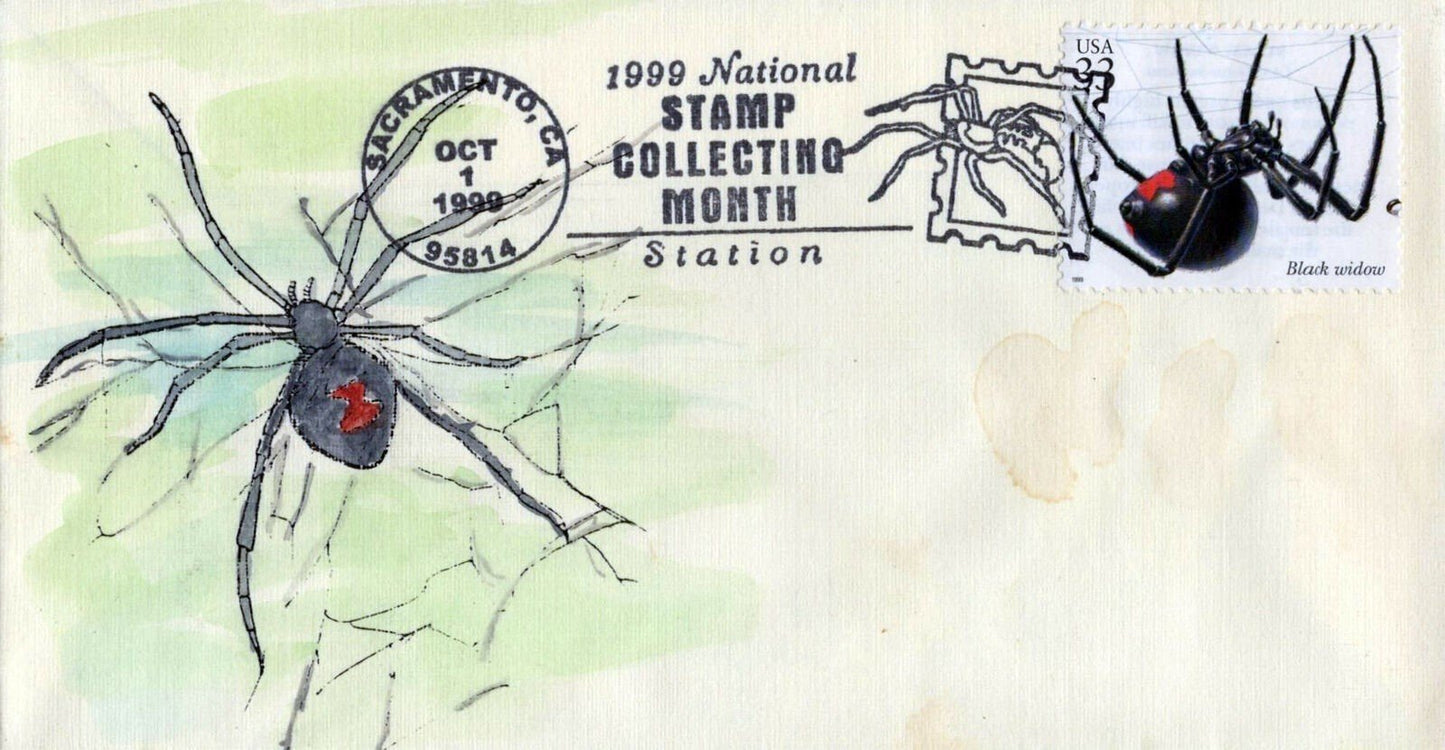 US 3354a FDC Spiders, Black Widow hand-painted SMB Cachets ZAYIX 0124M0254