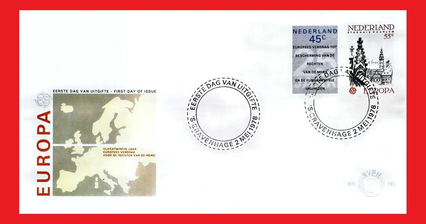ZAYIX - 1978 Netherlands 576-77 FDC/Maxicard Human Rights, Architecture, Europa