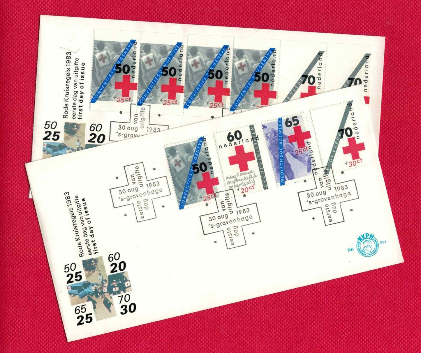 ZAYIX - 1983 Netherlands B589-B592, B592a FDC - set/booklet pane - Red Cross