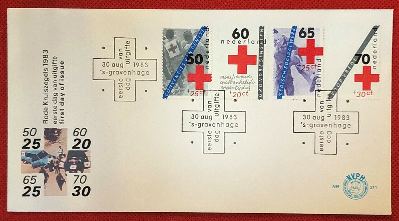 ZAYIX - 1983 Netherlands B589-B592, B592a FDC - set/booklet pane - Red Cross