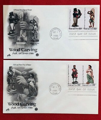 1986 United States FDC (2) Art / Wood Carving ZAYIX 020622SM38
