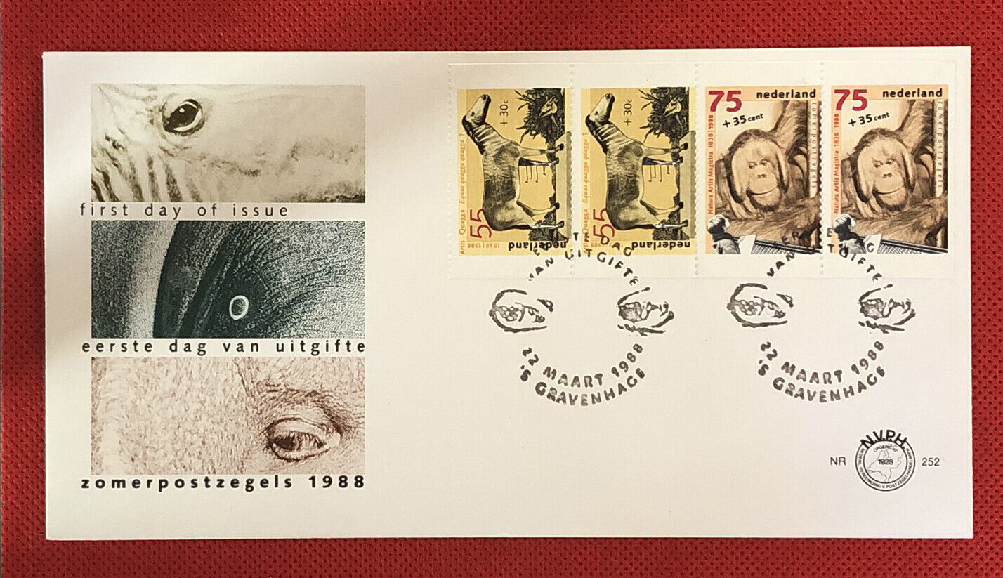 ZAYIX - 1988 Netherlands B638-B640a FDC set + booklet pane - Zoo / Wild Animals