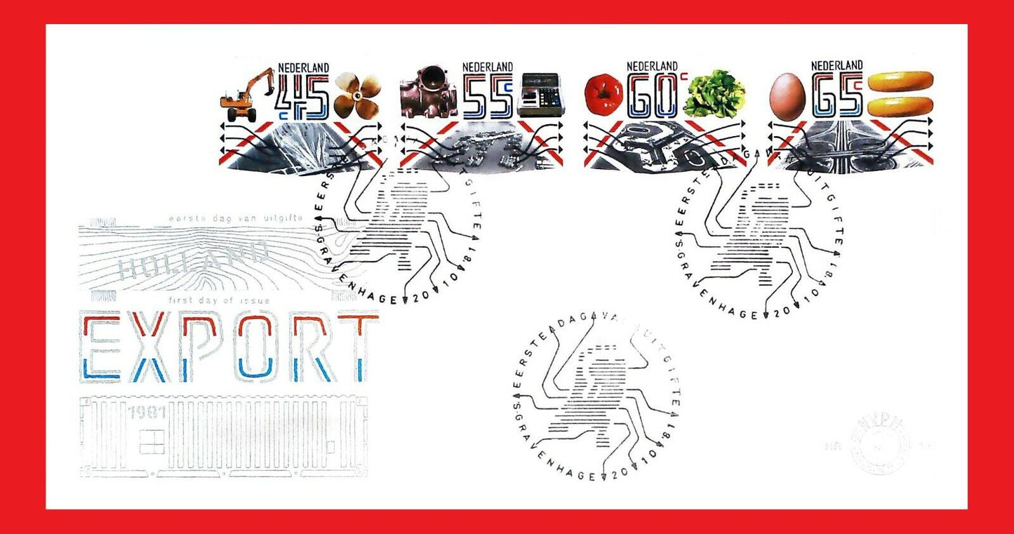 ZAYIX 1981 Netherlands 616-9 / Mi 1189-92 FDC & maxicards ships / motor vehicles