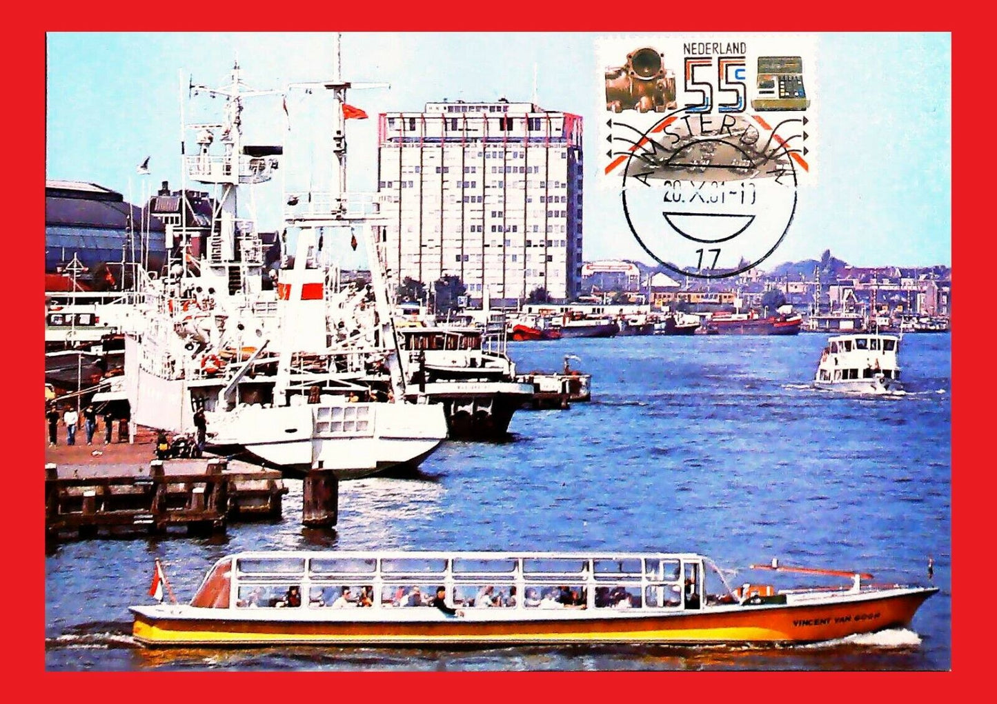 ZAYIX 1981 Netherlands 616-9 / Mi 1189-92 FDC & maxicards ships / motor vehicles