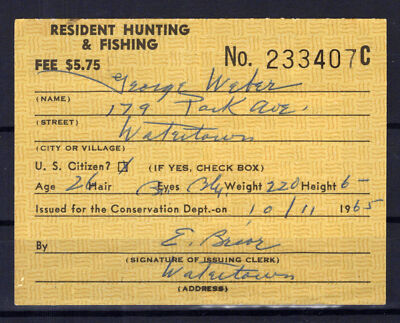 US RW33 used Duck Stamp on New York Hunting License ZAYIX 1024M0211
