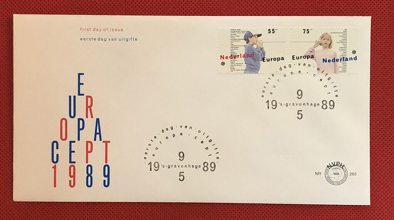 ZAYIX - 1989 Netherlands 744-5 / Mi 1364-5 FDC - Communications / Games / Europa