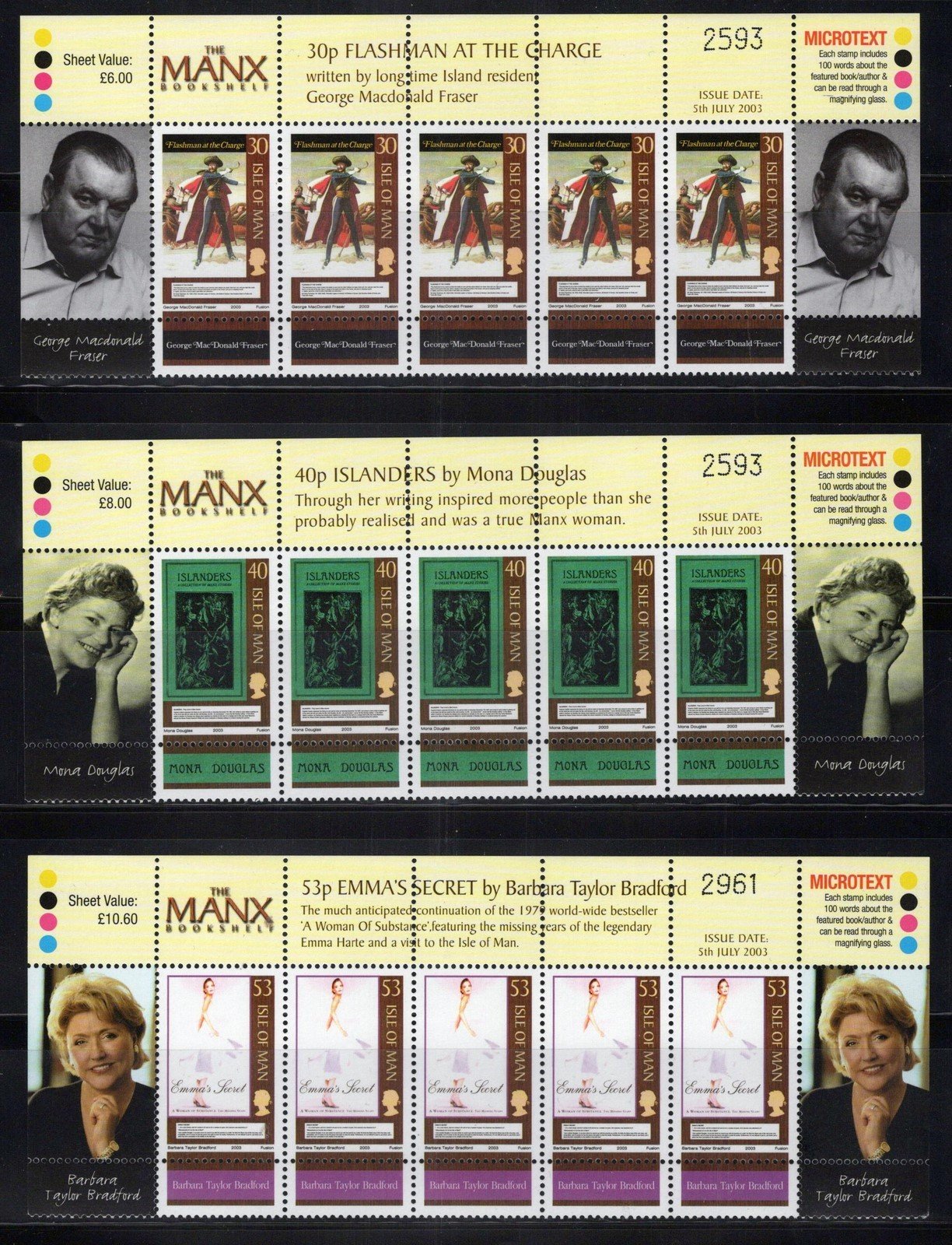 Isle of Man 994-999 MNH Manx Literature Authors ZAYIX 061223SM145