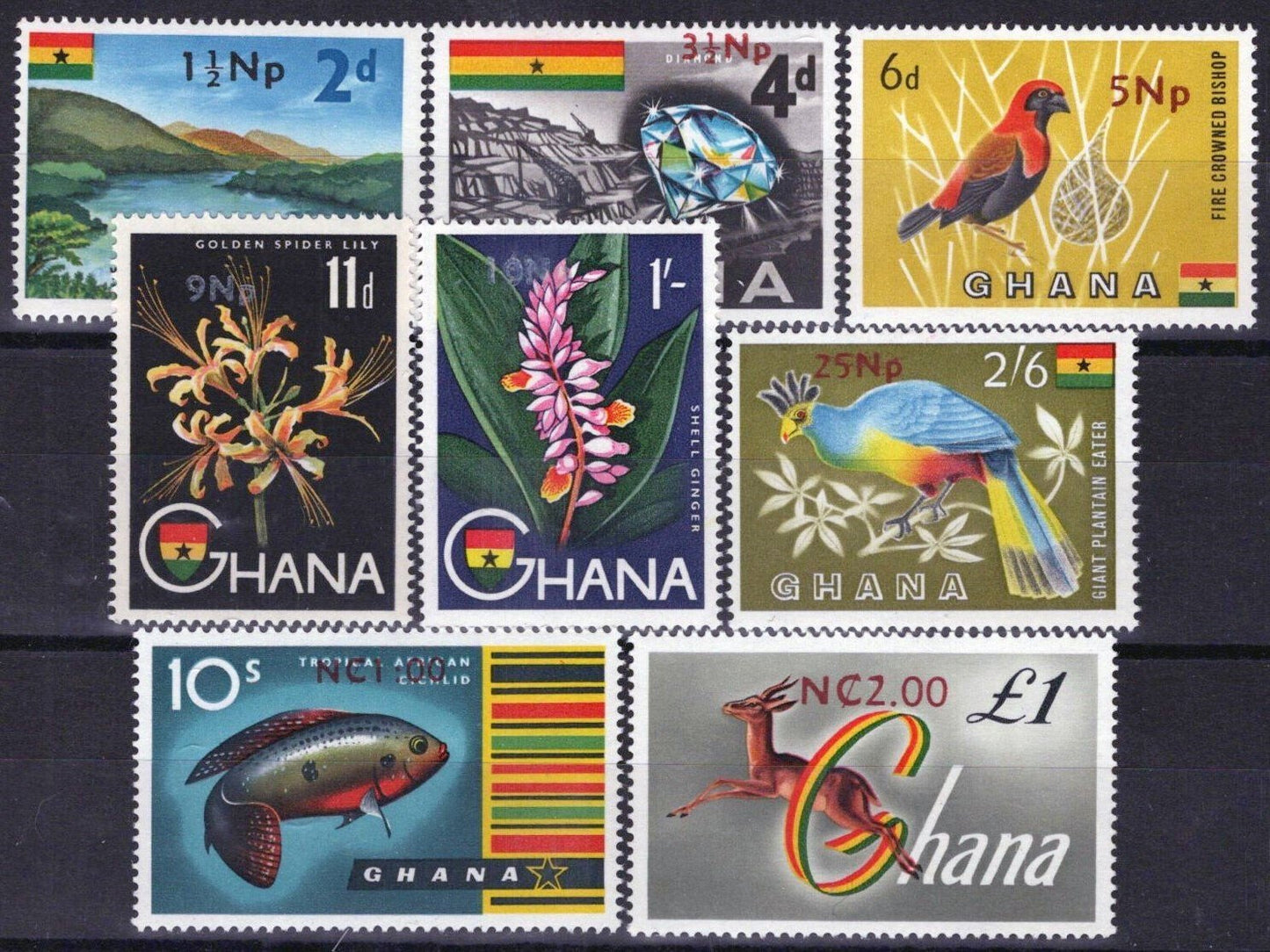 Ghana 277-284 MH Fish Birds Flowers Nature Wildlife ZAYIX 071423S198