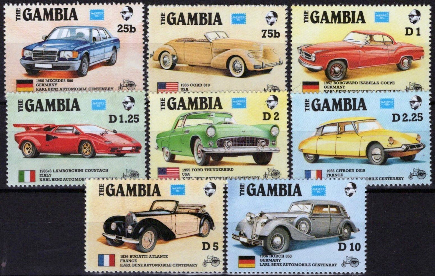 Gambia 620-627 MNH AMERIPEX Automobiles Transportation ZAYIX
