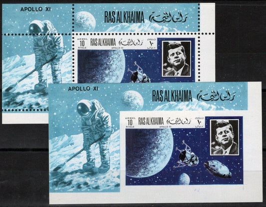 Ras Al Khaimah Block 73A-73B MNH Space JF Kennedy Moon landing ZAYIX 121722S93M