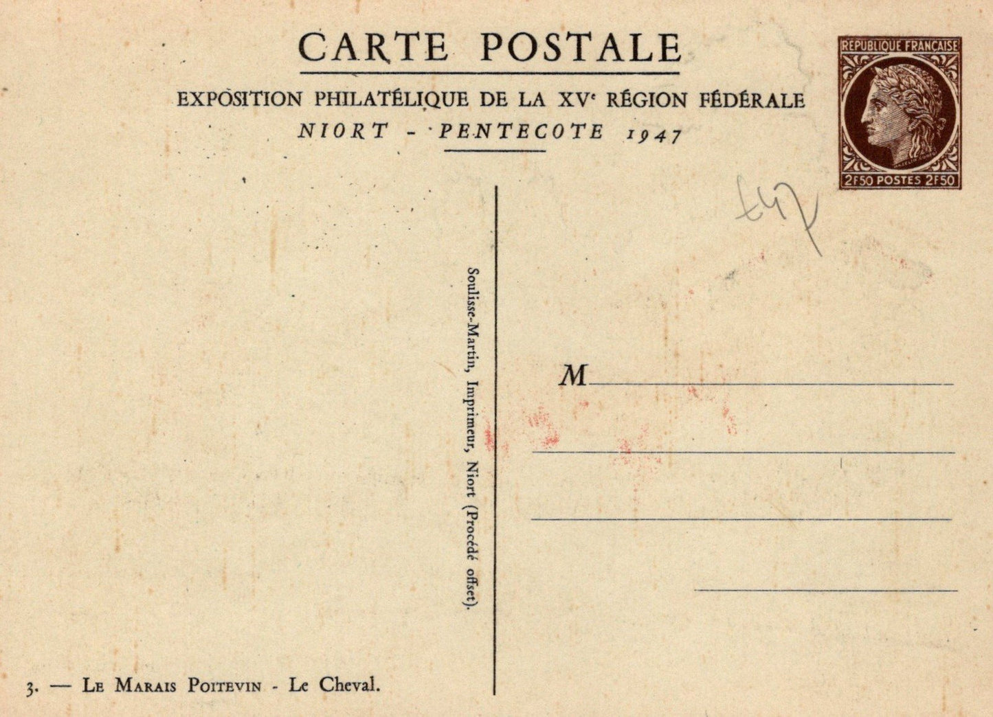 France Mint 1947 Postal Card Horse on Boat ZAYIX 0125M0360