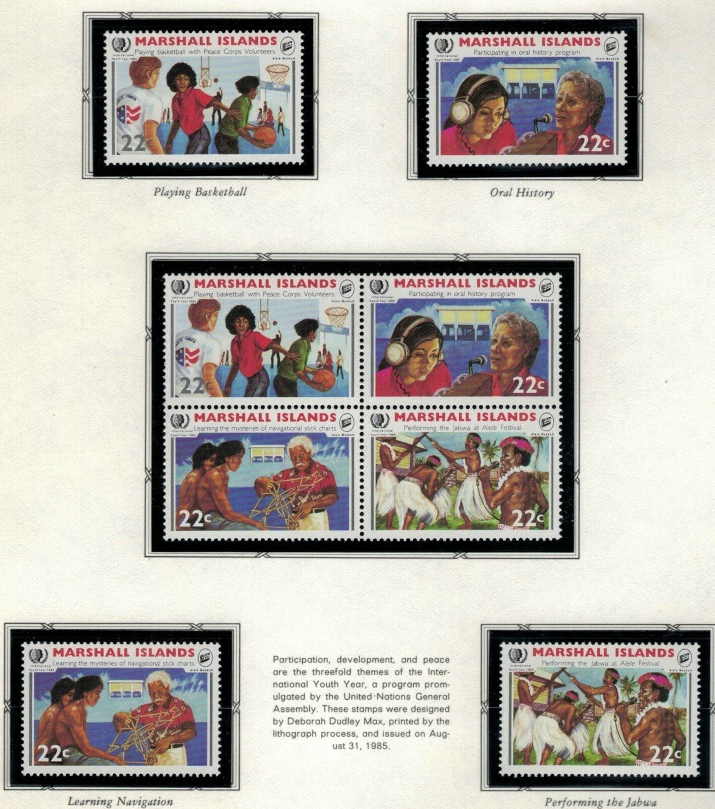 1985 Marshall Islands #78-81a MNH International Youth Year Peace ZAYIX 021622S08