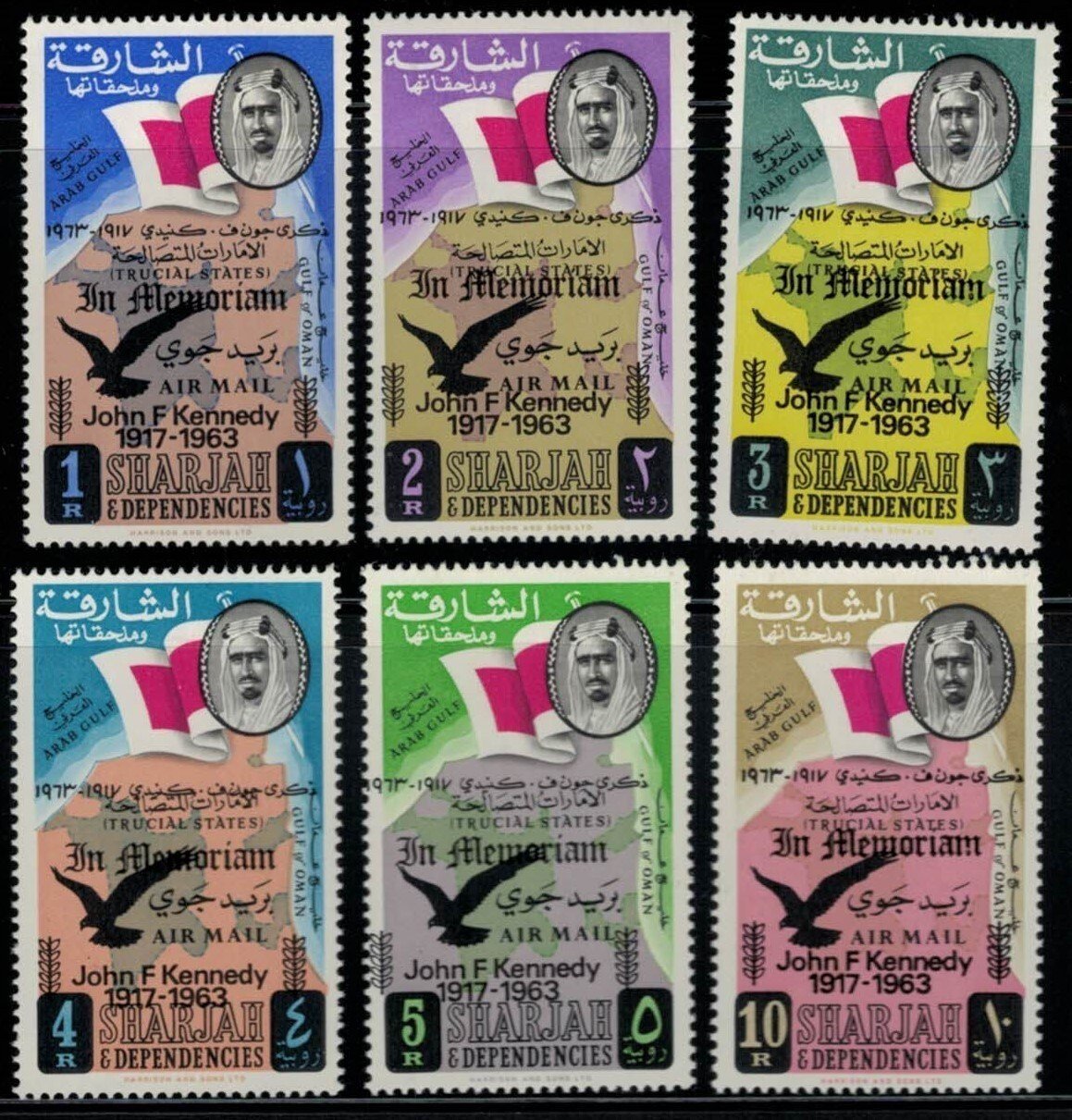 Sharjah UAE Mi 48-53 / C7-12 MNH JFK John F Kennedy overprints ZAYIX 030822S08M