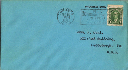 Canada Cover 1938 BUY A DOMINION GOVERNMENT ANNUITY Progress Bond ZAYIX 053122SM10