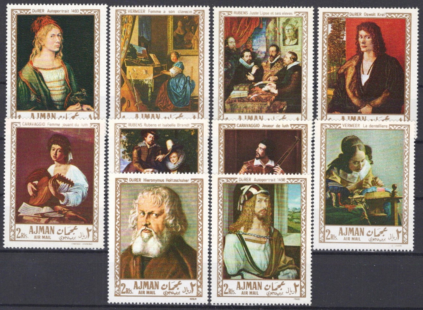 Ajman Mi 225-234 A MNH Art Paintings Durer Vermeer ZAYIX 022822S13